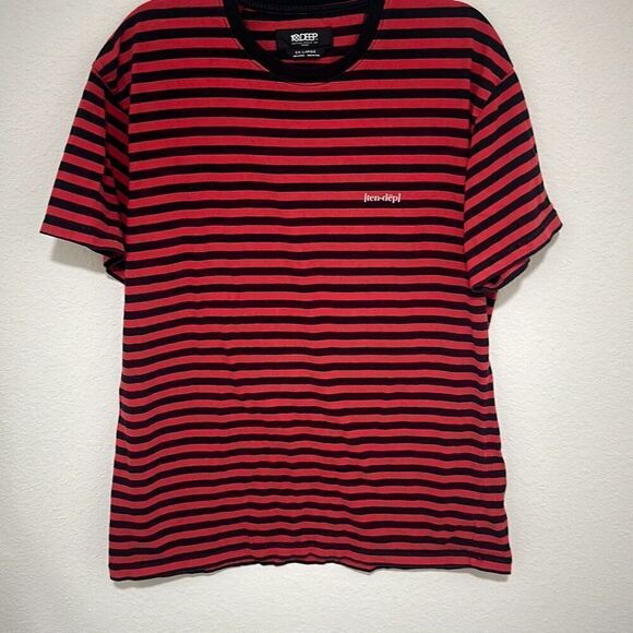 10 Deep Mens Black Red Stripe Crew Neck Short Sleeve 100% Cotton T-Shirt‎ Sz 2XL - Picture 1 of 6
